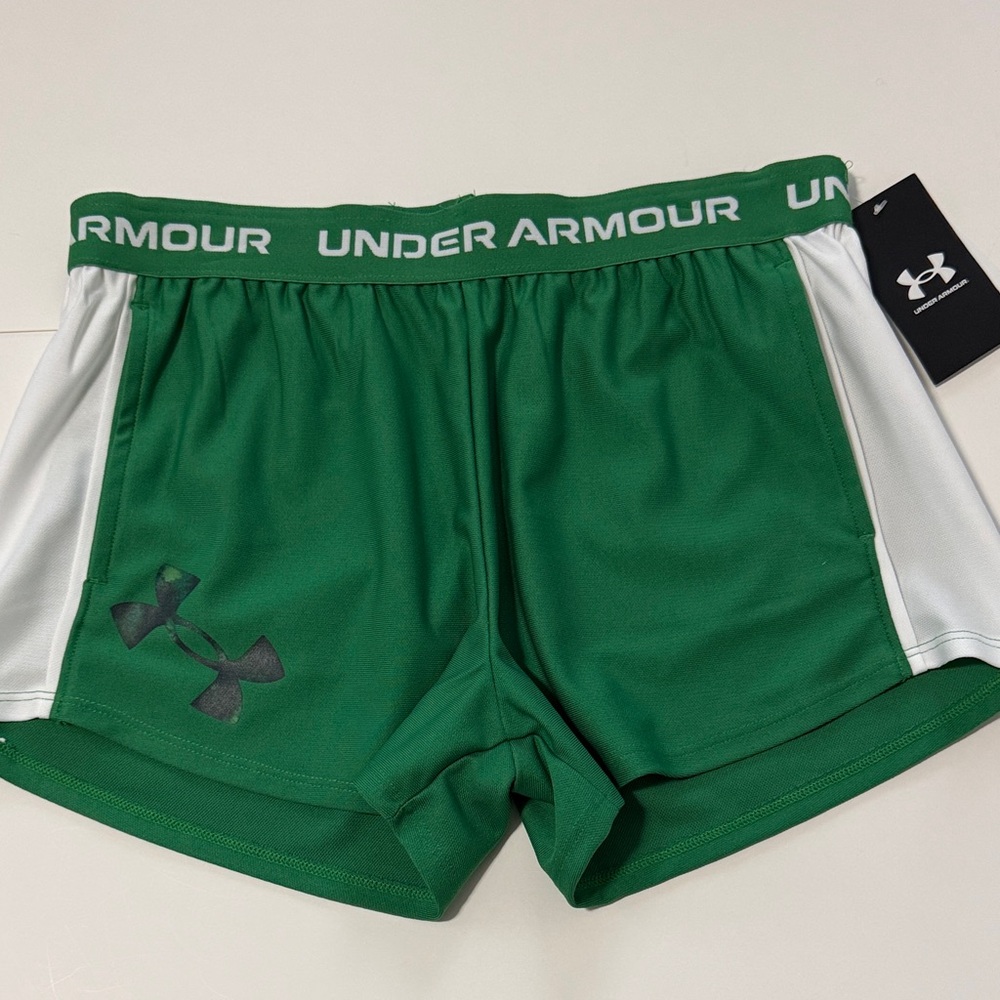 Under Armour Green Athletic Shorts with White Panels